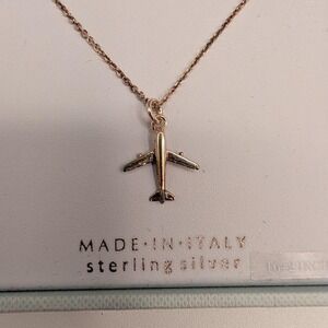 Mia Fiore Rose Gold Sterling Silver Airplane Pendant Necklace - Made in Italy